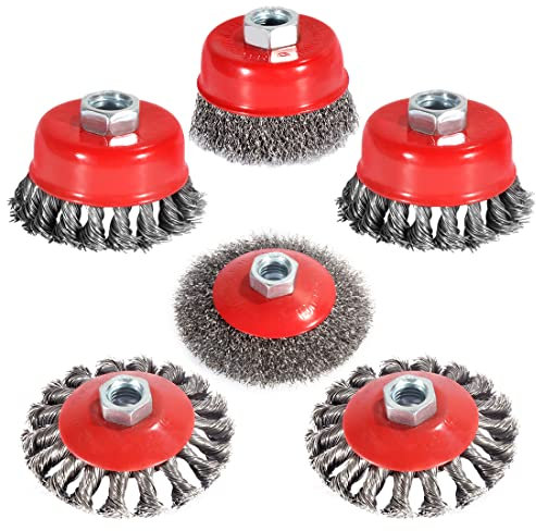 6 Packs 4&3 Inch Wire Wheel Brush Cup Brush Set, 5/8 Inch 11 Threaded Arbor, Grinder Wire Wheel, Carbon Steel Wire Brush for Cleaning Rust, Stripping and Abrasive Angle Grinder