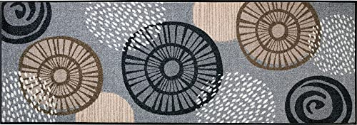 Erwin Müller Fußmatte Neuwied, Schmutzfangmatte, Sauberlaufmatte Blumen silber/braun Größe 70x190 cm - langlebig, pflegeleicht, rutschfest, für Fußbodenheizung geeignet