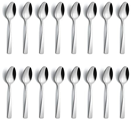 BEWOS Set di Cucchiaini da Caffè, 16 Pezzi Cucchiaini da Tè con Manico Quadrato, 5,5”(14 cm) Cucchiai da Caffè in Acciaio Inox, lucidato a Specchio, Lavabile in Lavastoviglie, per la Casa, la l'hotel