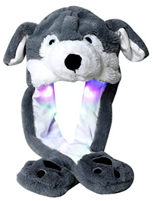 LICHENGTAI Hase Mütze mit beweglichen Ohren, Frosch Plüsch Hut mit LED Licht Foto Requisiten Plüschkappe Lustige Mütze Elch Pinguin Hund Hut Cosplay Weihnachtsfeier Kostümzubehör für Junge Mädchen