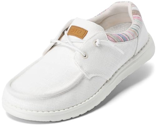 STQ Women's Slip on Boat Shoes with Arch Support Comfortable Canvas Loafers for All Day Standing White US 8.5