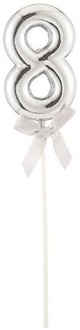 NEU Kuchen/Cake-Topper Mini Ziffer am Stab, 9 cm, Zahl 8, silber, Stab ca. 15cm