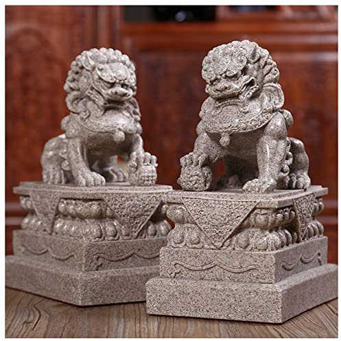 REOTEL Chinesischer Löwe Figur Feng Shui Löwe Statue Groß Löwe Skulptur Deko Harz FOO Dogs Statuen für Zuhause Büro, Paar Wächter Löwen-Figur Beste Dekoration Geschenk