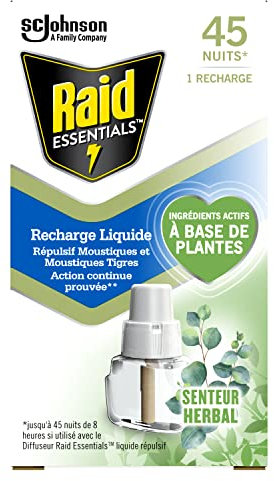 Raid Essentials Recharge Liquide Repulsif Moustiques Senteur Herbal 45 Nuits 32Ml