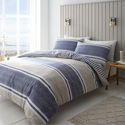 Catherine Lansfield Bedding Bettwäsche-Set, strukturiert, gestreift, Einzelbett, Bettbezug mit Kissenbezug, Blau