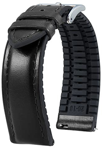 BINLUN Bracelet Montre en Cuir 22mm 21mm 20mm 19mm 18mm 16mm 14mm Cuir Ciré à l'huile et Silicone Hybrid Bracelets de Montre à Dégagement Rapide pour Homme Femme(18mm,Noir Boucle Argent)