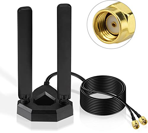 Eightwood WiFi 6E Antenne 2.4g/5g/5.8g/6g WLAN Signal Verstärker Tri-Band Magnetic Base mit RP-SMA 200 cm Verlängerungskabel für Wi-Fi Karten PCI Karte PC Router Bluetooth Mainboard
