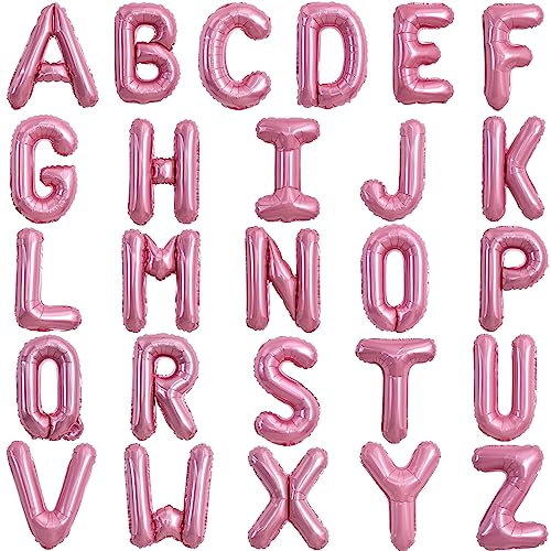 TONIFUL 52 Stück 16 Zoll Hellrosa Buchstabe A-Z Ballons Benutzerdefinierte Phrase Mylar Folie Alphabet Erstellen Sie Ihr Eigenes Banner für Geburtstag Jubiläum Feier Graduierung Party Supplies