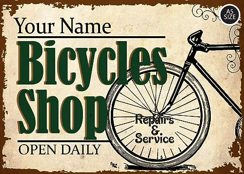 ELITEPRINT Personalised Bicycle Shop, Repair Rental, Bike Sign Wall Decor Metal Plaque - Wall Art Decorations (A5 (14.8cm x 21cm)) 0611-B