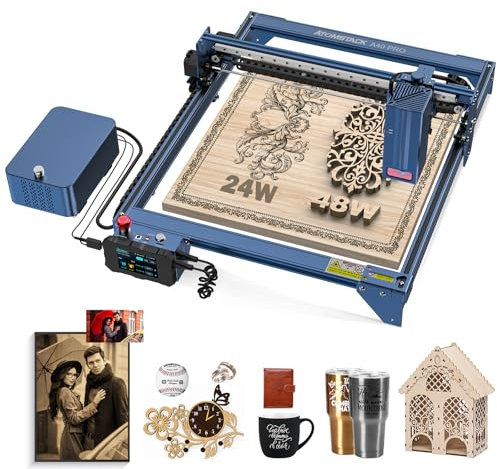 ATOMSTACK A40 PRO Laser Graviermaschine 24W/48W, Schnelle Geschwindigkeit 210W Lasergravierer und Laser Cutter, Upgrade X-Achse Gleitschiene, Ein Tasten Umschaltung zwischen Gravur/Schneidemodus