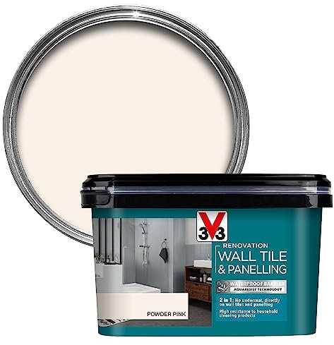 V33 Renovation Wall Tile & Panelling Paint - No Undercoat Needed - For High Moisture Surfaces - Resistant To Temperature Variations - Powder Pink 2 Litres
