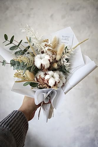 BEATUS FLOWER, Bouquet fiori cotone con fiori secchi, mazzo fiori secchi, regalo, decorazioni, centrotavola