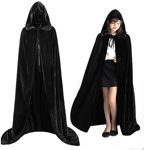 Bluelves Schwarzer Umhang mit Kapuze,130cm Halloween Vampir Cape Schwarz,Mittelalter Darth Vader Umhang für Kinder,Umhang Unisex für Halloween Karneval Cosplay