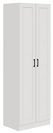 Panana Wooden Storage Cabinet, Freestanding Tall Kitchen Cupboard Sideboard Organizer Unit With 2 Doors & Adjustable Shelves, High Utility Cabinet for Living Room, Bedroom, Kitchen and Hallway (White)