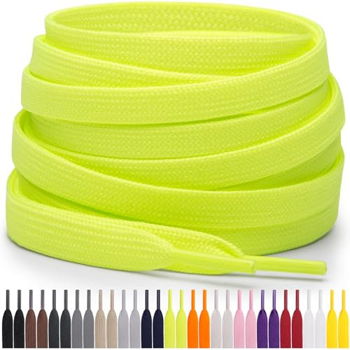 Miscly Cordones Planos para Zapatillas, Disponibles en Varias Tallas y Colores (Verde/Amarillo Neón, 160 cm)