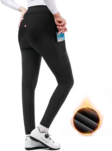 INBIKE Fahrradhose Damen Gepolstert Radhose Lang mit Polster Winter Thermo Fleece Gefüttert MTB Rennrad Fahrrad Schwarz M
