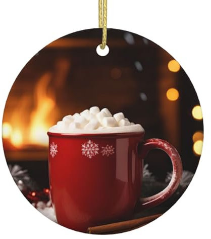Taza de Navidad para chimenea, adornos de Navidad, decoraciones de Navidad, adornos colgantes de árbol de Navidad, regalo festivo redondo de cerámica para decoraciones de Navidad, decoraciones de