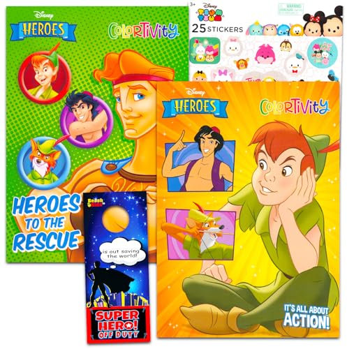 GAME PARTY Disney Heroes Malbuch-Set für Kinder – Bündel mit 2 Disney-Malbüchern mit Hercules, Peter Pan, Aladdin und mehr, plus Stickern, Spielen, Puzzles, Aktivitäten | Disney Heroes Malbuch