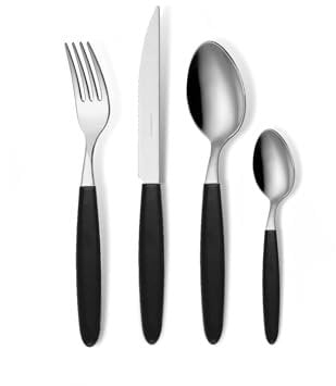 GLOUPIE Set 24 Posate Light Nero Per 6 Persone in Acciaio Inox e Manico In ABS Made In Italy Lavabili In Lavastoviglie