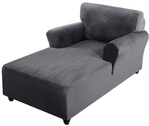 CLGTY Samt Chaiselongue Bezug, Weich Chaiselongue Sofabezug Mit Armlehne Antirutsch Waschbar Sofahusse Für Wohnzimmer-grau-Chaiselongue