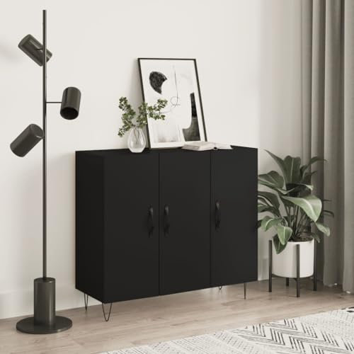FENLAX Sideboard Kommode Wohnzimmer Sideboard Flur Komodenschrank Für Schlafzimmer Tahta Aparador Beistellschrank 90x34x80 cm Schwarz