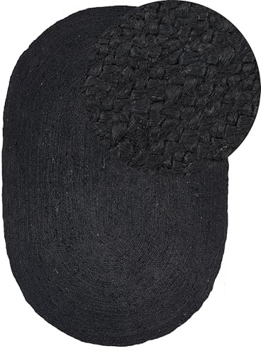 Beliani Teppich Jute schwarz 160x230 cm oval handgewebt Naturfaser Boho Kurzflor Demirci