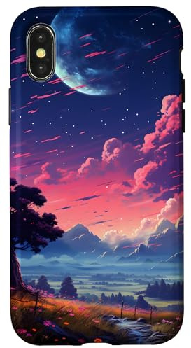 Aesthetic Anime Lofi Night Landscape Case for iPhone X/XS