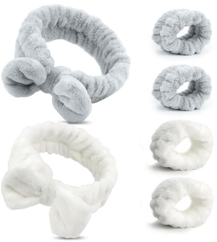 6 Stück Elastisches Bowknot Haarbänder,Spa Gesicht Cosmetic Stirnband Handgelenk Waschbänder Set,Haarband Kosmetik Ohren,Makeup Haarbänder Elastic,für Mädchen Waschen des Gesichts & Abschminken