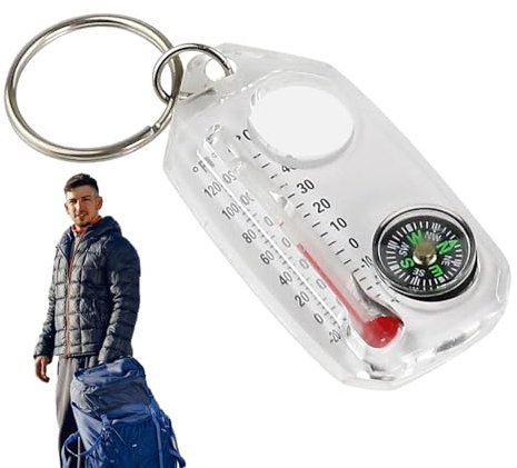 Generic -Kompass-Schlüsselanhänger – tragbarer Kompass-Thermometer-Schlüsselanhänger – -Kompass-Schlüsselanhänger im Taschenformat, kleine Kompasse, Thermometer, Schlüsselanhänger