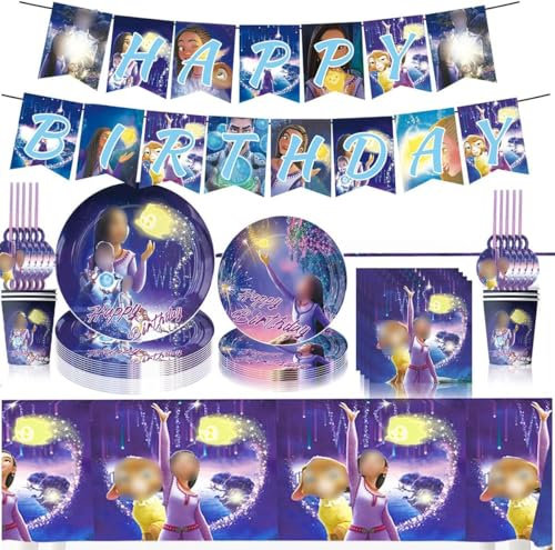 Wish Partygeschirr Geburtstagsdeko Set, Wish Party Deko Geburtstag Teller Geburtstag, Becher Servietten für Kindergeburtstag Party Dekoration Geburtstagsdeko (B)