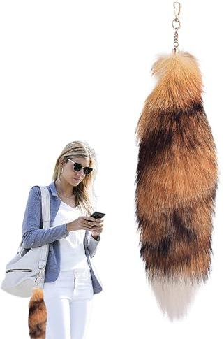 Streysisl Fuchsschwanz Anhänger Kunstfell Prärie Fuchsschwanz Antenne Extra Groß Schlüsselanhänger Tasche Zusätze Tasche Anhänger Auto Dekoration Weich Flaumig Realistisches
