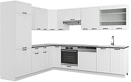 Vicco Eckküche Fame-Line, Weiß Landhaus/Weiß, 287 x 227 cm