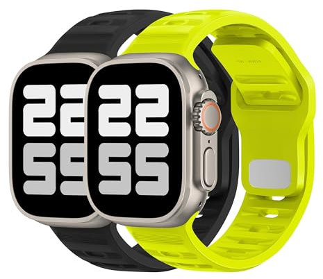 ELETTRONEO UC2 Armband für Apple Watch Band Ultra 3 2 49mm, Series 11 10 46mm, 9 8 7 45mm 41mm, SE 6 5 4 44mm 40mm, 3 2 1 42mm 38mm Damen Herren Sport Silikon Strap, 2 stk