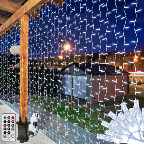 6X2M 408LED Langer Lichtervorhang Innen mit Stecker,Lichterkette Vorhang für Innen Außen,Fenster Lichterkettes Led Vorhang Wasserdichte mit Timer für Zimmer Hochzeit Garten (weiß)