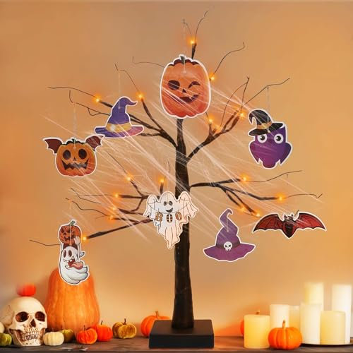 APODESS 24LED Halloween Deko Innen Lichterbaum Tischdeko Halloween Fensterdeko Led Baum Halloween Beleuchtung Leuchtbaum Baum Lampe Lichterzweige Led zweige Lichterzweige