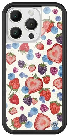 Wildflower Schutzhüllen – Obstkuchen, kompatibel mit Apple iPhone 16 Pro, Beerenblau, Rot, Rosa, beliebt, ästhetisch, niedlich, trendig, schützender schwarzer Stoßfänger, 1,2 m Falltest-Zertifiziert | Aufprallzertifizierte 2 m Fallschutzhülle, erhöhter Schutz, niedliches ästhetisches Design, kleines Unternehmen für Frauen
