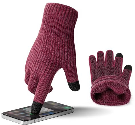 ineepor Alpaka Handschuhe Herren Damen Winter Strickhandschuhe Thermo Warme Wolle Gloves Touchscreen Dünne Grip Weich Rutschfest Flexible,Rot,S