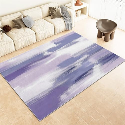 Tappeto Lavabile in Lavatrice 60x90cm Lilla Motivo Astratto Sognante Antiscivolo Tappeto per Sala da Pranzo e Soggiorno, Viola Tappeto Pelo Basso, Tappeto da Comodino per Camera da Letto