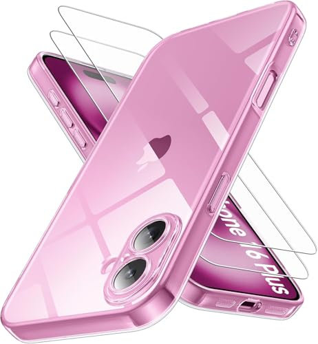 for iPhone 16 Plus Clear Case with 2 x Screen Protector Tempered Glass, [Ultra Slim] Scratch Resistant TPU Gel Rubber Soft Skin Silicone [Protective Case] Cover for iPhone 16 Plus