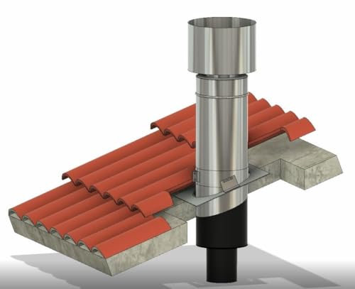 Kit passaggio Canna Fumaria Inox Diam. 130 mm per Tetti in legno o cemento (TUBO ML 1,00 INOX MONOPARETE, FINALE CON COMIGNOLO)