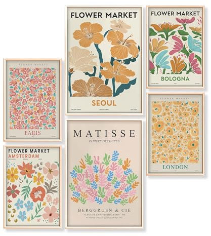 Heimlich® 6er Poster Set OHNE Rahmen | Blumenmarkt Design Bilder Wohnzimmer & Schlafzimmer | Bilderset Verschiedene Städte | Bilderwand Poster & Kunstdrucke | 2x A3 (30x42 cm) & 4x A4 (21x30 cm)