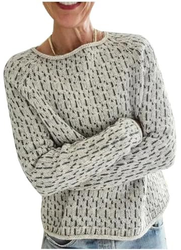 Norweger Strickjacke Damen, Winterpullover Damen Warm Elegant Winter Kaschmir Pullover Große Größen Sweatshirt mit Aufdruck Rundhals Bequem Wollpullover Langarm Strickpullover Casual Wollpulli