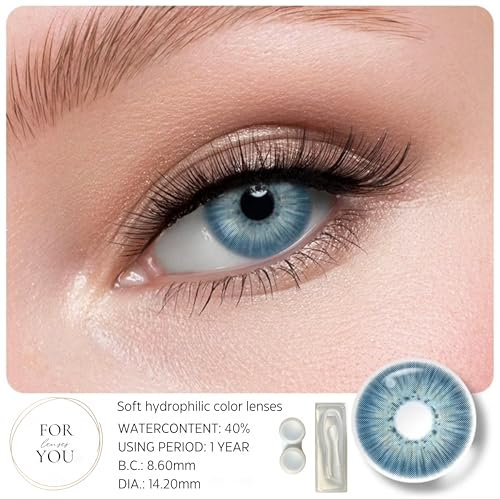 ForYou Farbige Jahreskontaktlinsen, Kontaktlinsen blau, Weiche hydrophile Jahreslinsen, 40% Wassergehalt, mit Zubehör, blau, Kontaktlinsen ohne Stärke