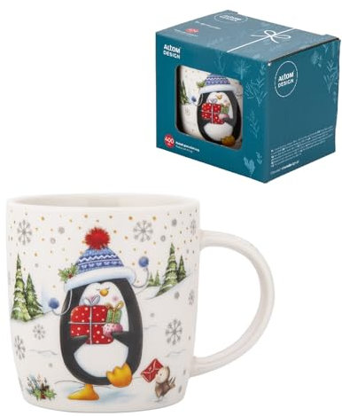 Altom Design - Tasse de Noël - Tasse à café/thé - 400 ml - Coffret cadeau - Motif pingouin