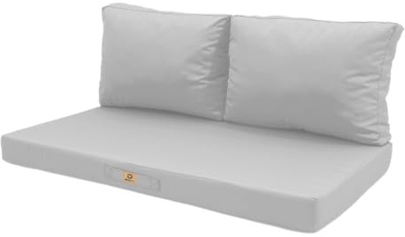 Deco Arts Sitzkissen Outdoor 3er-Set mit abnehmbarem Bezug für Gartenbank und Gartensofa, Sitzpolster 120x60x8 cm + 2 Rückenkissen 60x35x15 cm, Kieselgrau
