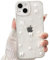 NITITOP Compatible with iPhone 15 Case Clear Cute for Women Girls Glitter with 3D Bowknot Pattern Pearl Design Bling Sparkly Protective Phone Cover - White