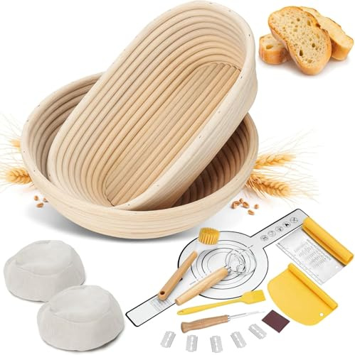 Gärkörbchen, Pleafind 9-teiliges Gärkörbchen Set, 25 Cm Oval und 23 Cm Rund, Mit Leicht Zu Reinigen Brotbackzubehör, für Anfänger und Profis im Brotbacken