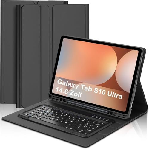Occtingkind, Tastatur für Samsung Galaxy Tab S10 Ultra/ S9 Ultra 14,6 Zoll 2024/2023 SM-X920/X926B/X910/X916B, Hülle mit Magnetische Abnehmbar Bluetooth Tastatur, QWERTZ Layout, USB C, Schwarz