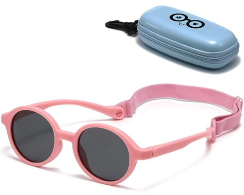 Musivon, occhiali da sole per neonati con cinturino regolabile, occhiali da sole polarizzati per bambini con montatura flessibile per bambini da 0 a 2,5 anni, ragazzi e ragazze, rosa, 0-2.5 Years