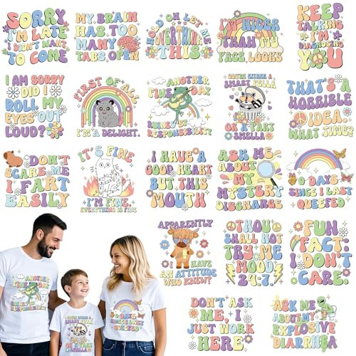 Dazaoratix Sarcastic Iron on Transfers - 20 Sheets Funny Sarcasm DTF Ready to Press Heat Patches Stickers Vinyl Designs Decals for T Shirts Clothing DIY Crafts Women Clothes Pillow Hoodies Decorations